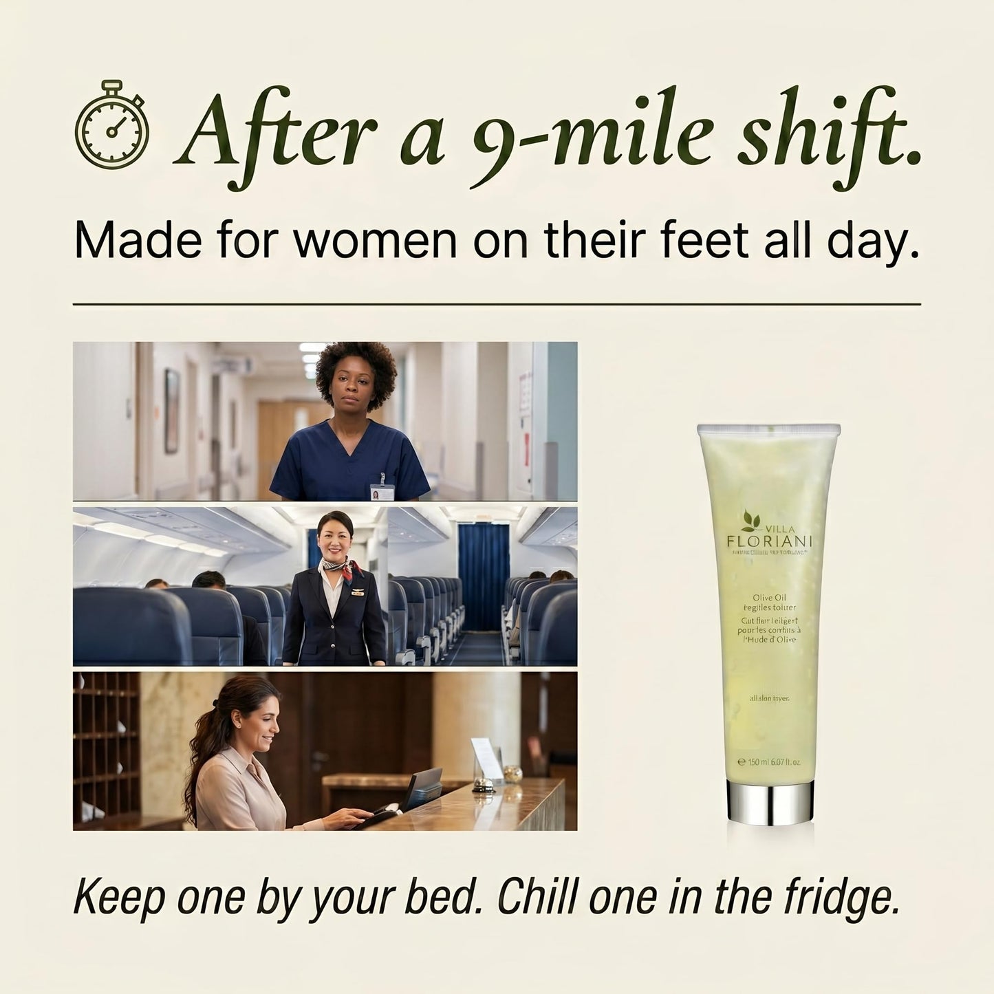 Villa Floriani Olive Oil Leg Revitalizer | Revives, Tones And Refreshes Tired Legs | Leg treatment | Natural Skincare | Rediscovering Natural Beauty, 5.07 fl. oz.