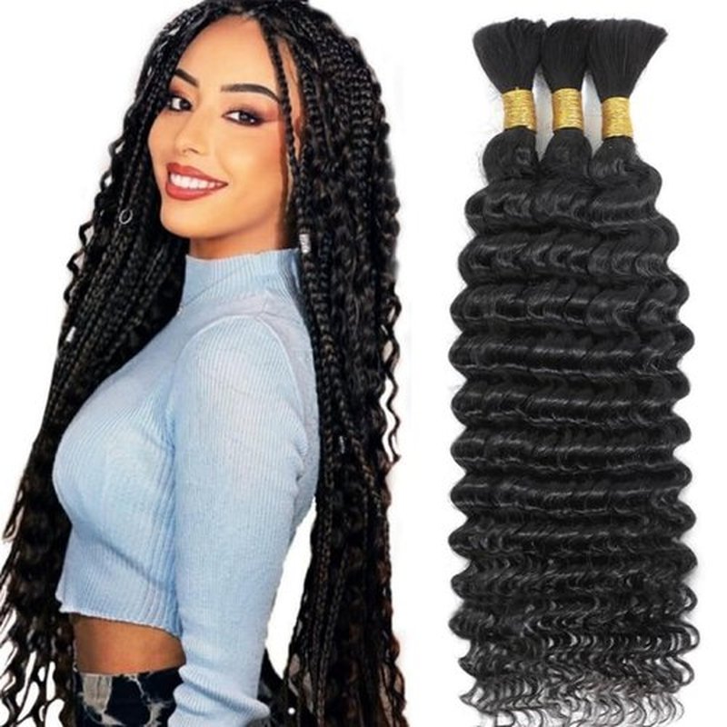 Deep Wave Curly Braiding Hair Extensions Synthetic Curly Crochet Hair High Temperature Fiber Bio Protein Hair (Natural Black 22 Inch 3 Packs 100g)
