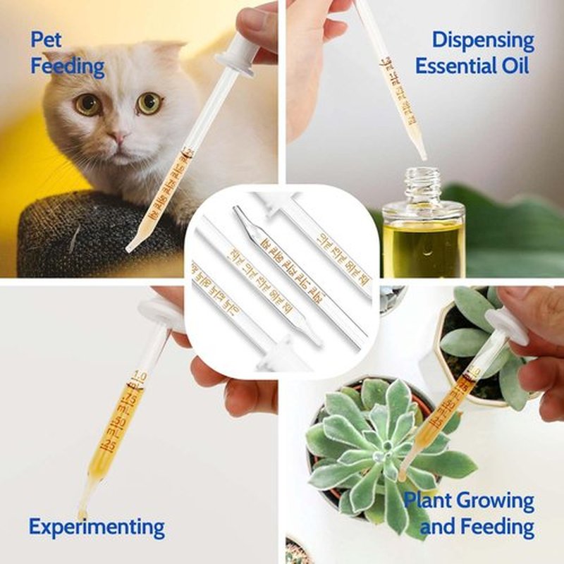 BAKOTAKA 6 Pack, Glass Eye Dropper with Measurement, (3 Bent & 3 Straight) 1mL Capacity - Deliver Correct Dose Calibrated Glass Medicine Droppers for Oils, Feeding, Ear, Lab, Health Care, White