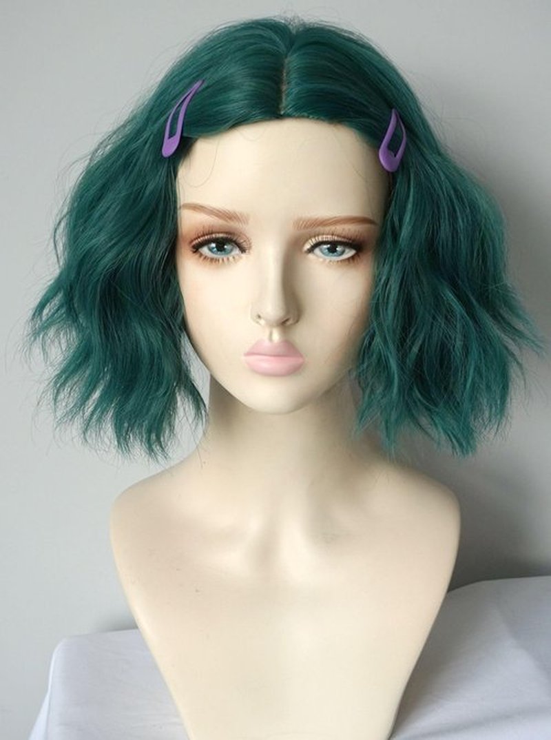 Short Green wig girl Curly Wig Synthetic hair wig green Curly Wig 8inches green costume wig for Women and girl (blue)