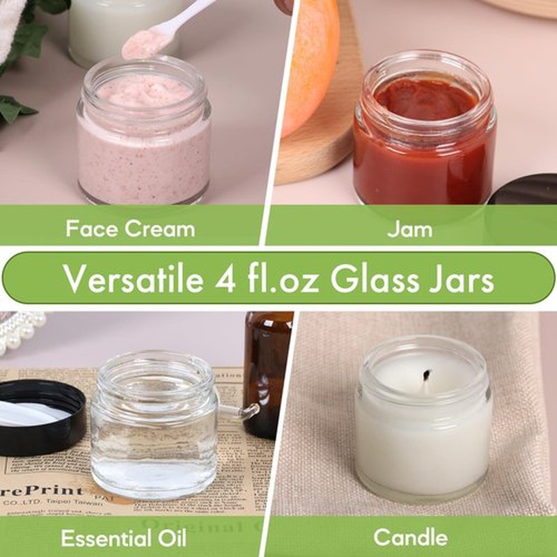 Jaisie.W 2 oz Glass Jars with Lids 24Pack- Portable Small Glass Jars with Lids 2 oz,Empty Cosmetic Jars for Lotions,Scrubs(2fl. oz, Set of 24)
