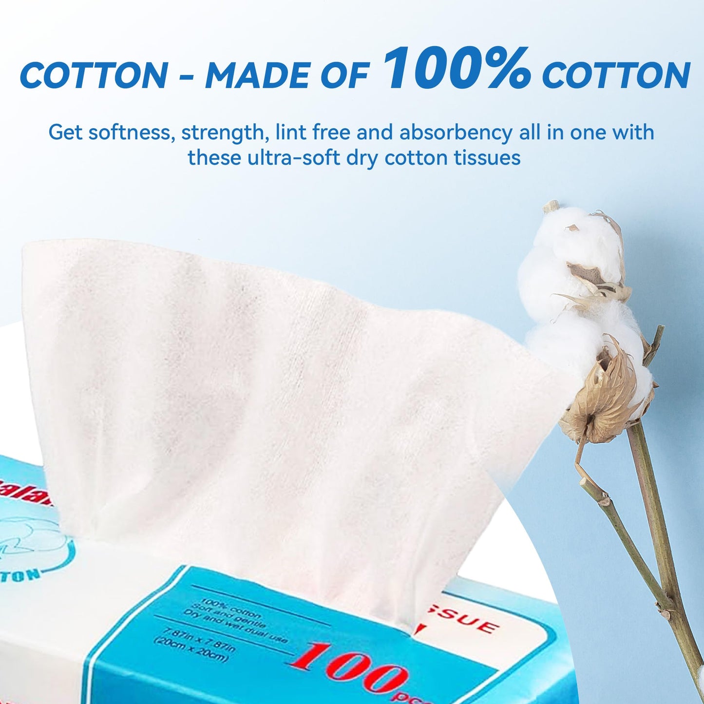 Elevon Multi-Purpose 100% Unscented Cotton Tissue Soft Dry Facial Cotton Wipes for Sensitive Skin, White (Pack of 6)