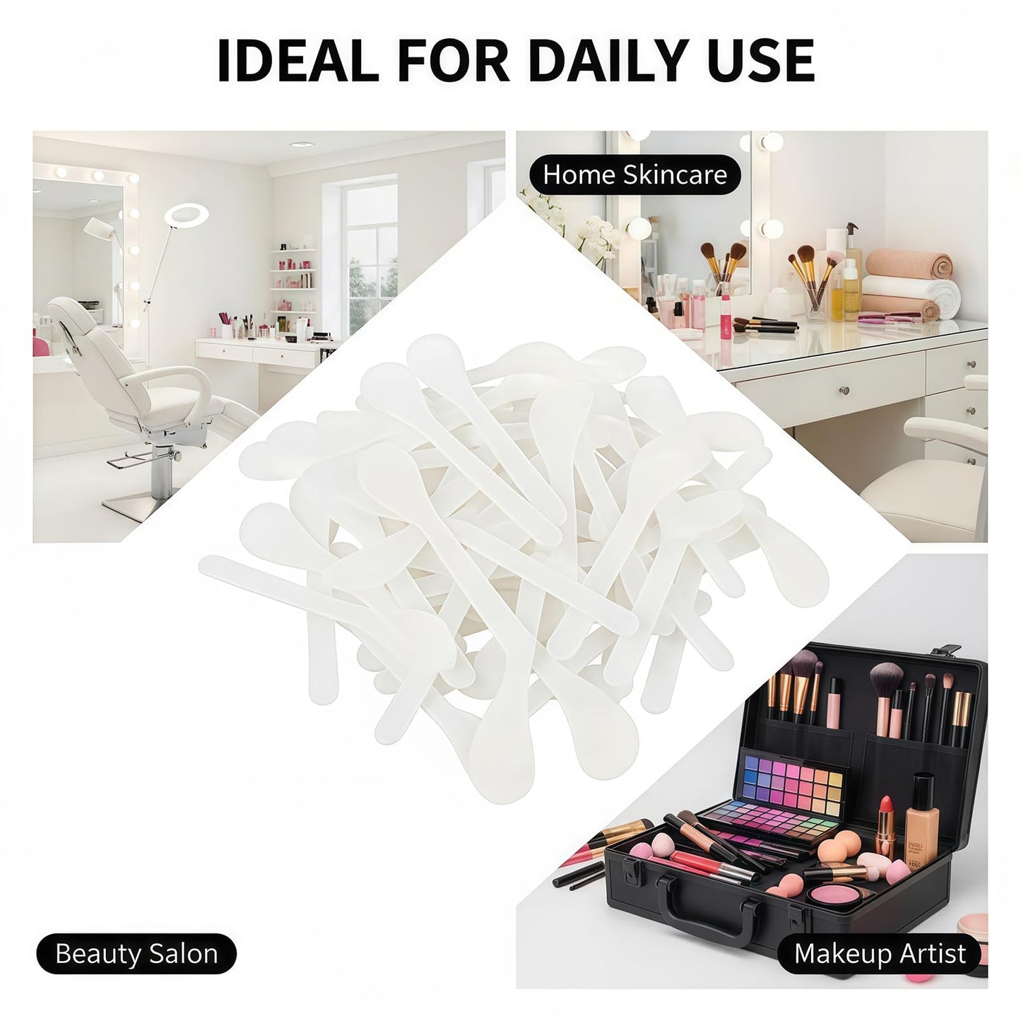 50Pcs Transparent Premium Plastic Cosmetic Spatula Makeup Scoop Mask Spoon, Frosted Tip Disposable & Reusable Beauty Tool for DIY Makeup, Sampling, Mask Mixing, Lotion & Cream Application