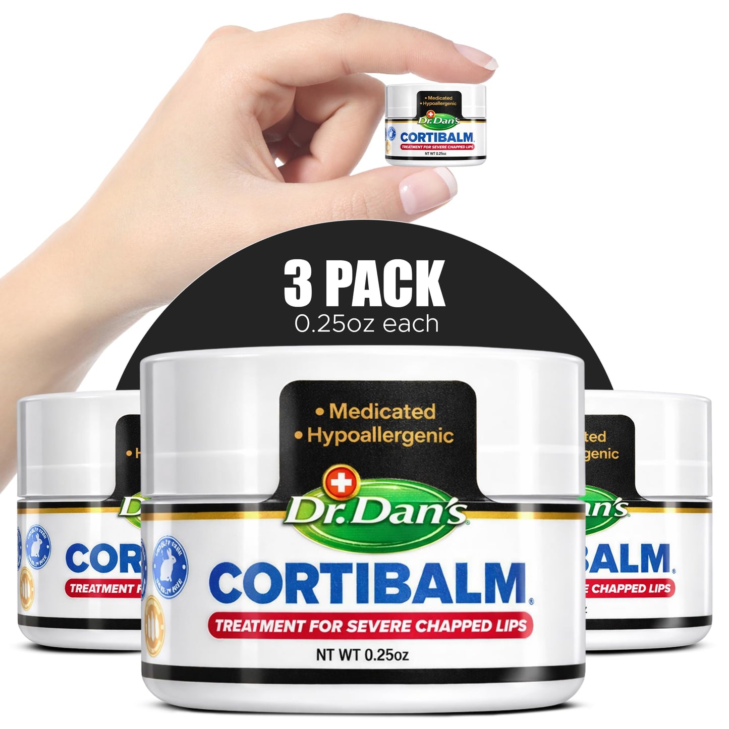 Dr. Dan's Cortibalm Jars-3 Pack- for Dry Cracked Lips - Healing Lip Balm Jar for Severely Chapped Lips - Designed for Men, Women and Children -