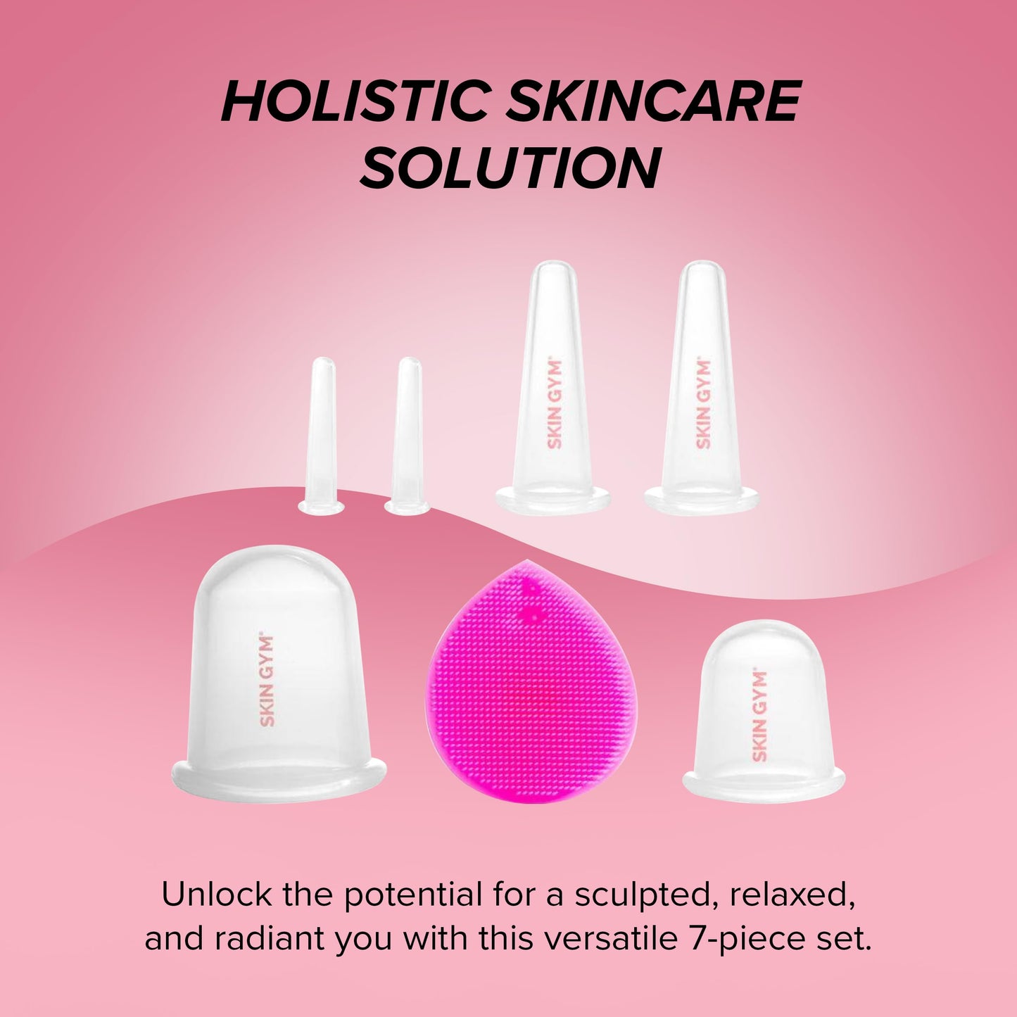 SKIN GYM Face & Body Cupping Set, Silicone Cups for Lymphatic Massage, Sculpting, Cellulite & Facial Massage | 7 Piece Kit