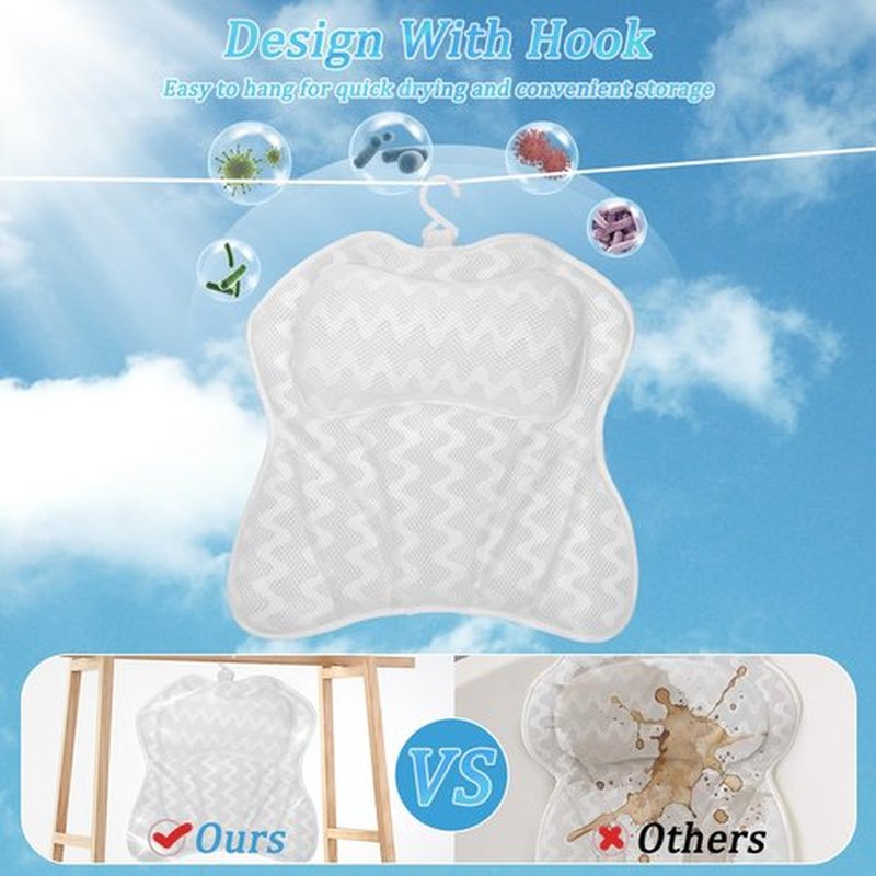 Bath Pillow, Bathtub Pillow Back Neck Support Pillow Spa Cushion for Tub, Relaxing Headrest Bath Pillow, Portable Washable Bathtub Accessories with 3D Air Mesh Thick Soft Bath Pillow