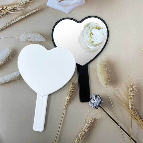 TBWHL Heart-Shaped Travel Handheld Mirror, Cosmetic Hand Mirror with Handle (White, 1 Pack)