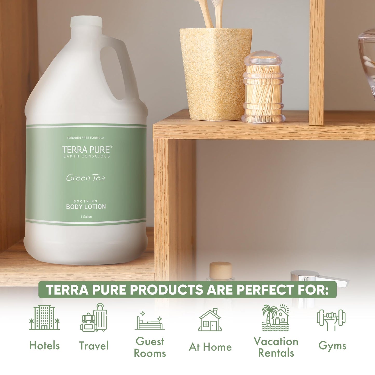 Terra Pure Green Tea Hotel Body Lotion | 1 Gallon | For Hospitality & Vacation Rentals to Refill Dispensers