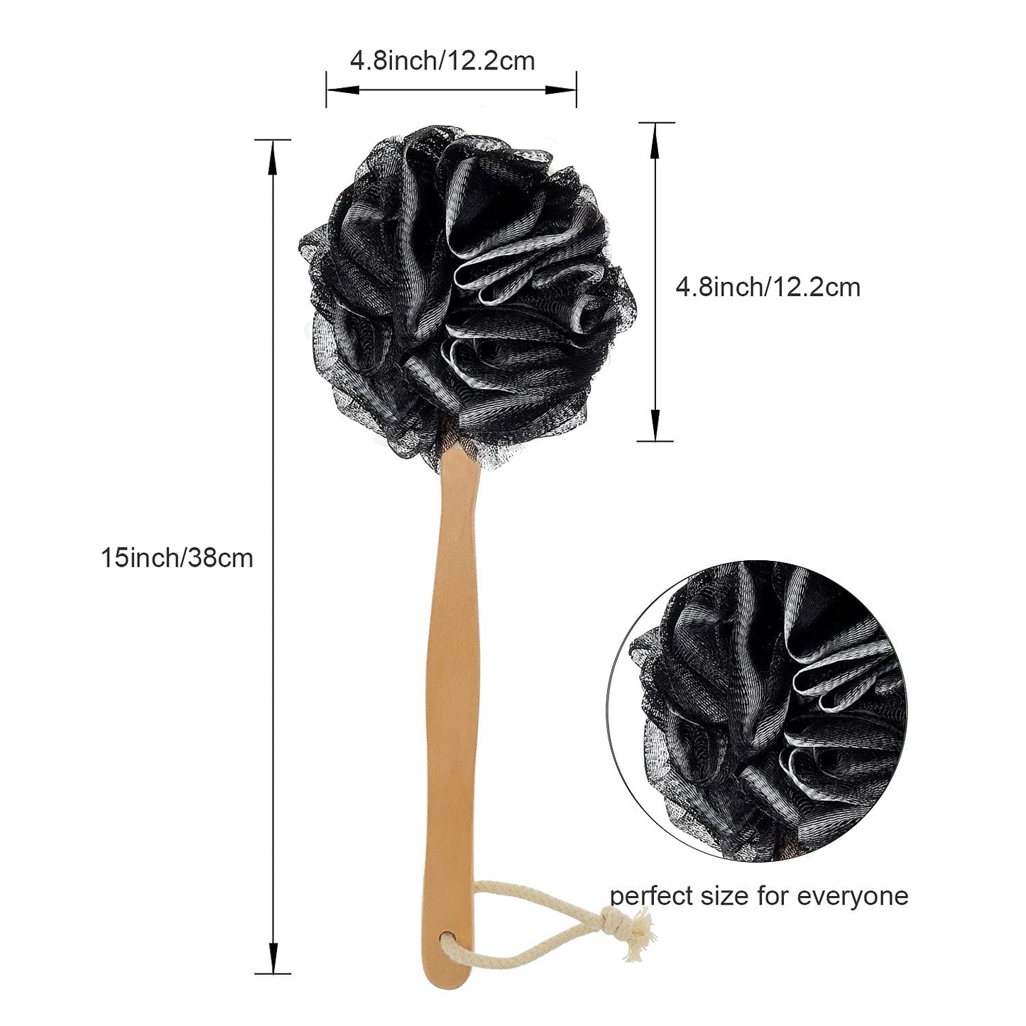 RASDDER Loofah on a Stick, Loofah with Handle, Loofah Sponge with Handle, PE Soft Mesh Luffas, Exfoliating Luffa for Men and Women
