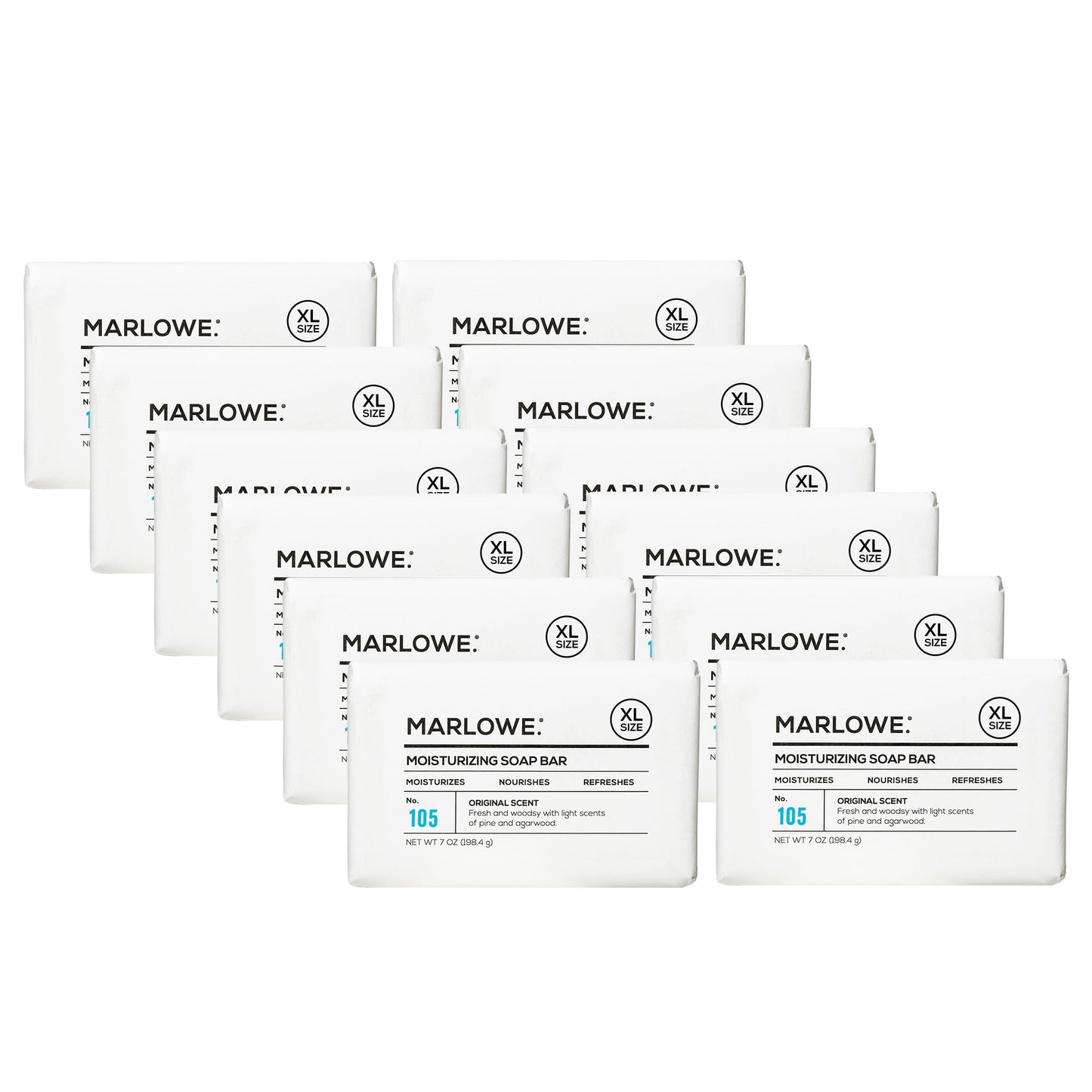 MARLOWE. No. 105 Bar Soap for Men 7 oz (12 Bars) Moisturizing Body Soap, Nourishing & Refreshing with Natural Extracts, Shea Butter, Olive Oil & Green Tea Extracts, Original Sage & Fir Scent