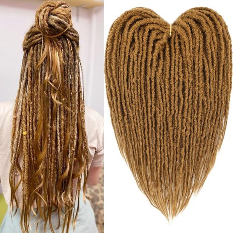 Aguacor Synthetic Textured Dreadlocks Straight Double Ended Dreadlock Extensions with Texture 20inches 5 Strands Thin Soft DE Dreadlock Extensions for Women (5 Strands, 27#)