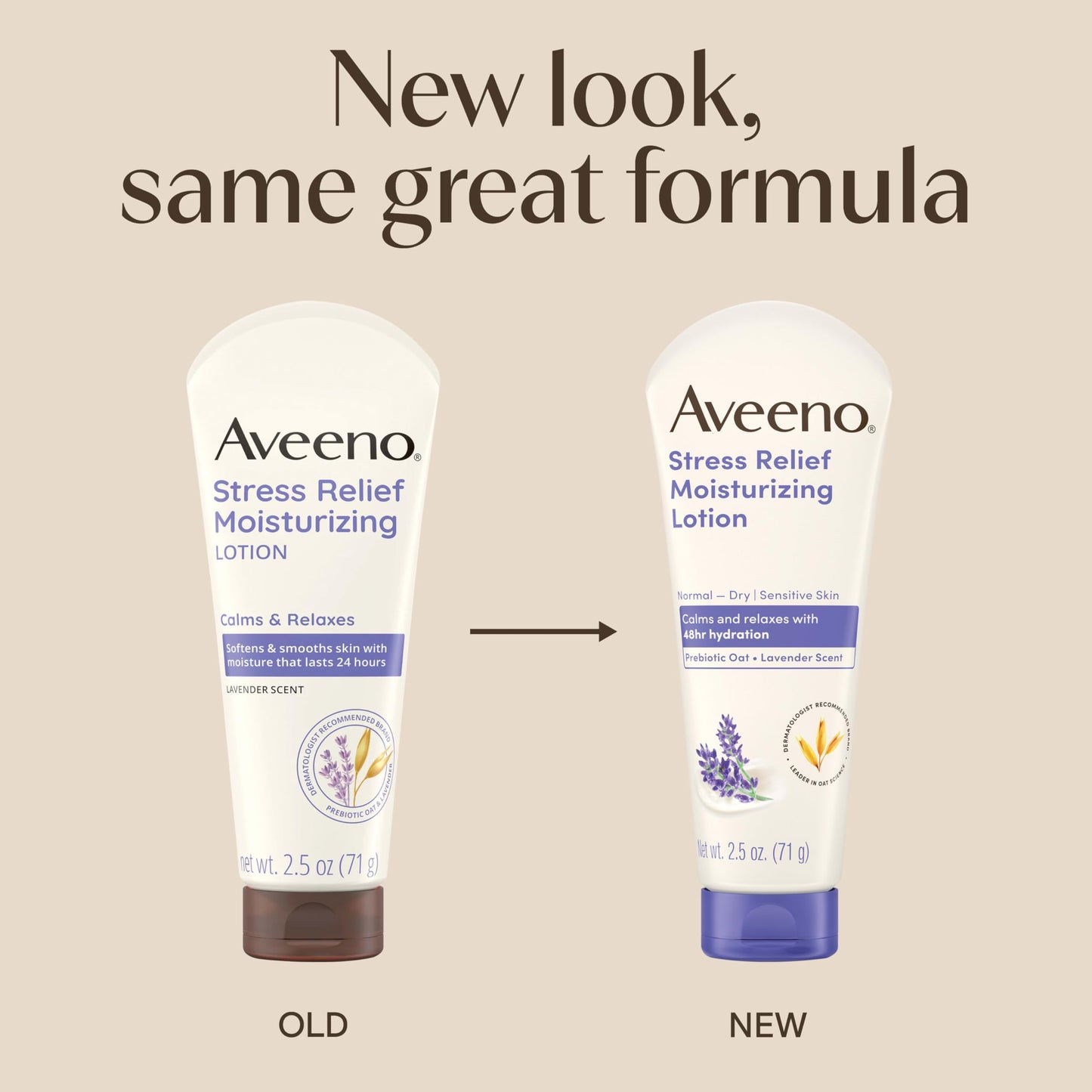 Aveeno Stress Relief Moisturizing Body Lotion with Prebiotic Oat & Lavender Scent for Sensitive Skin, Calms & Relaxes with 48 Hour Hydration, Non-Greasy, Travel Size, 2.5 oz