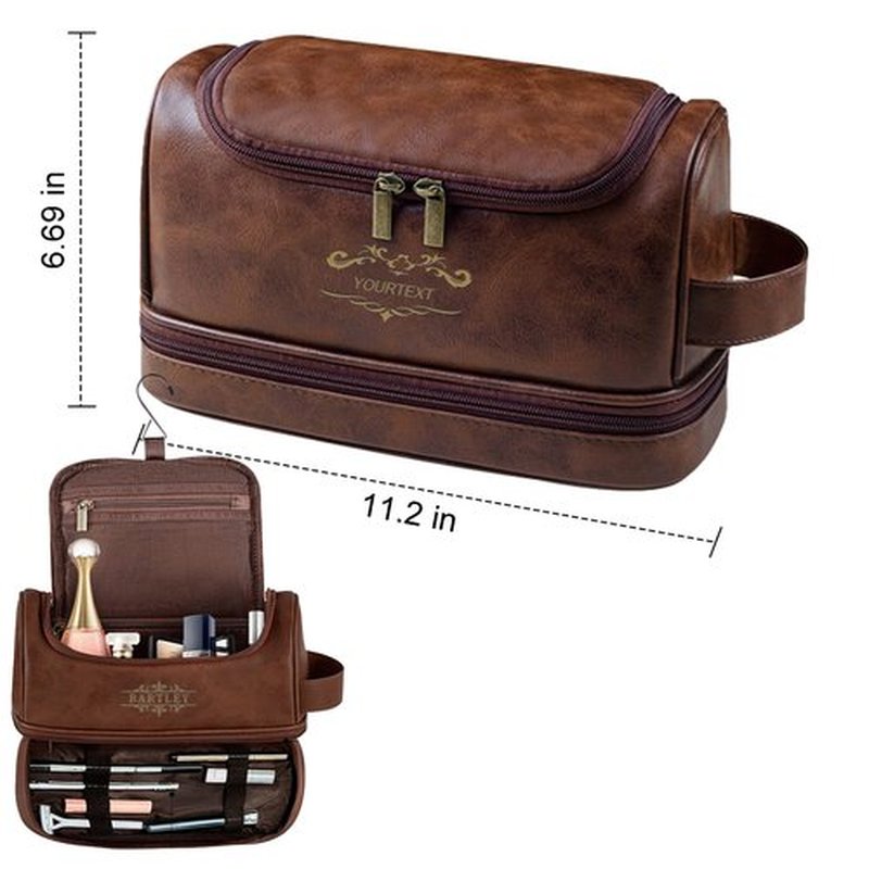 Sparklove Personalized Leather Toiletry Bag for Men, Handcrafted Travel Dopp Kit Gift with Custom Pattern and Text, Unique Gift for Men, Boyfriend, Dad, Father's Day Gifts
