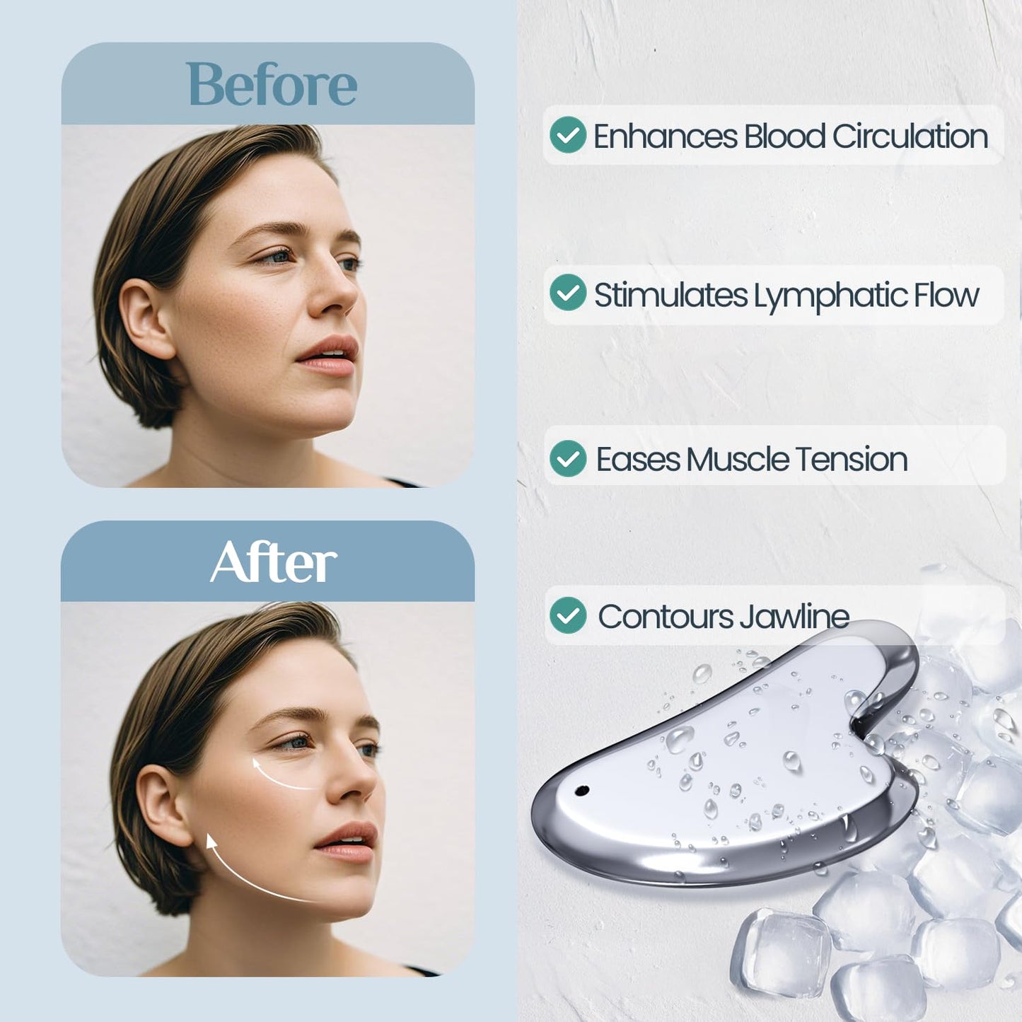Rena Chris Gua Sha Facial Tools, Terahertz Guasha Tool for Acupuncture, Manual Massage Tool for Jawline Sculpting and Puffiness Reducing, Gua Sha Facial Massage Tool, Skin-Care Gift (Gray)