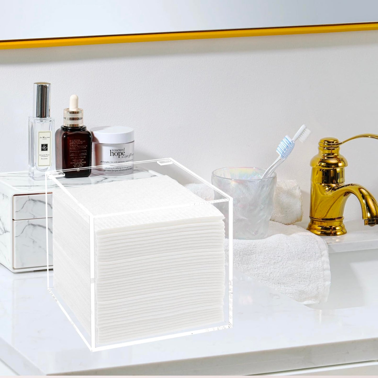 DELIPPLY Face Towel Disposable Holder Container Acrylic Facial Towels Box, Clear