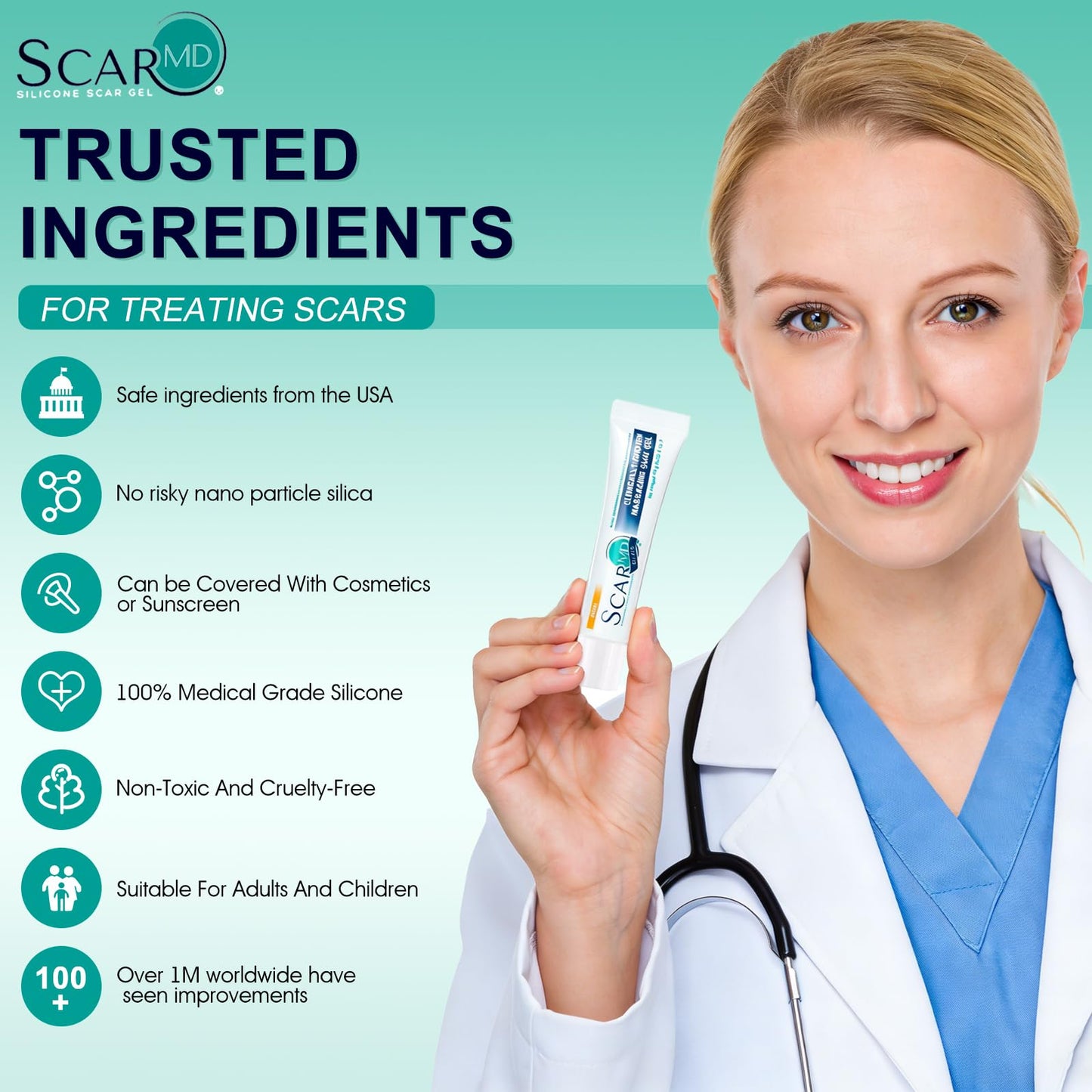 ScarMD Silicone Scar Gel Roll-On, 100% Pure Scar Cream, Advanced Scar Cream for Surgical Scars, Keloids & Stretch Marks | Clinically Proven Treatment for Old & New Scars