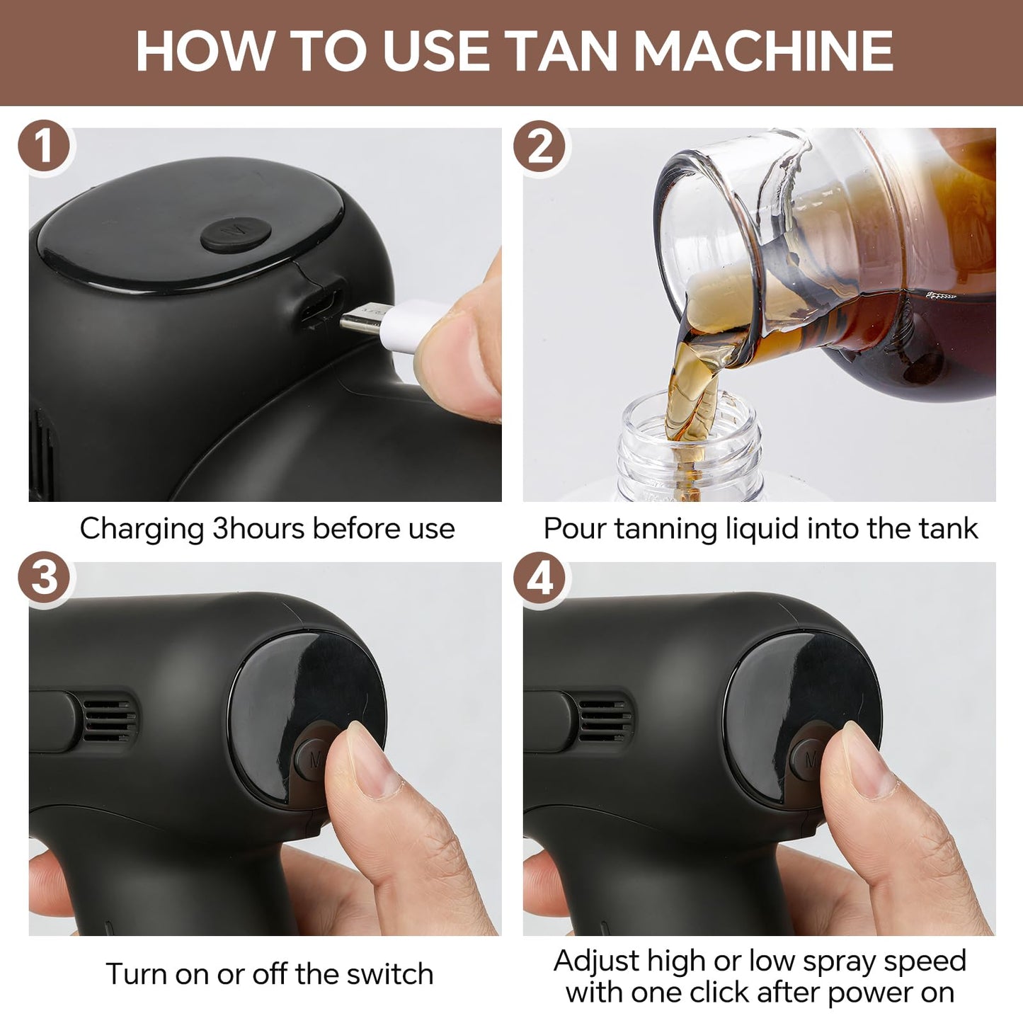 Professional Spray Tan Machine 2-Speed Adjustable for Face & Body Spray Tan Gun for DIY, Travel, Mobile Tanning | USB-C Rechargeable, Pro-Grade Glow Deep Black