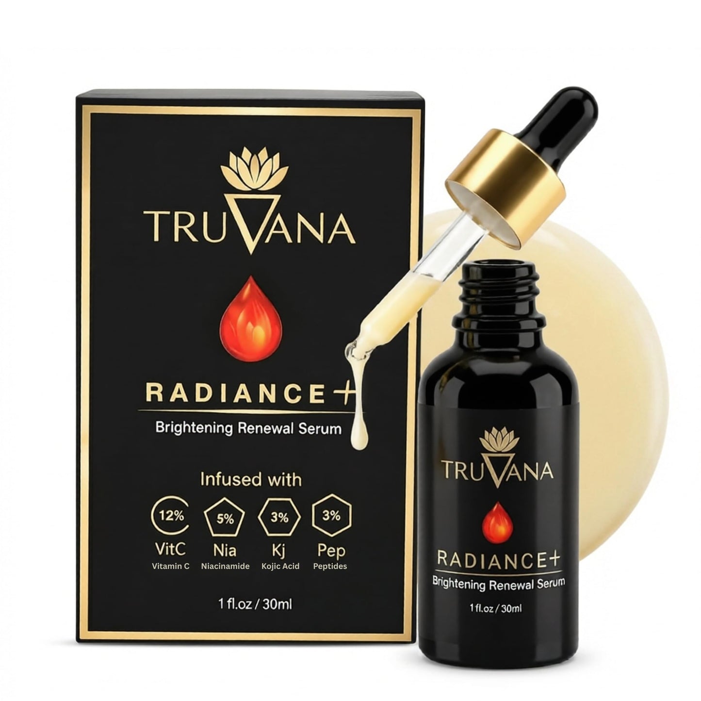 Radiance + Brightening Serum Vitamin C, Niacinamide, Hyaluronic Acid, Retinol, Alpha Arbutin, Kojic Acid, Peptides, RadianSkin Fades Dark Spots, Evens Tone, Smooths Fine Lines Anti Aging Serum 1 fl oz