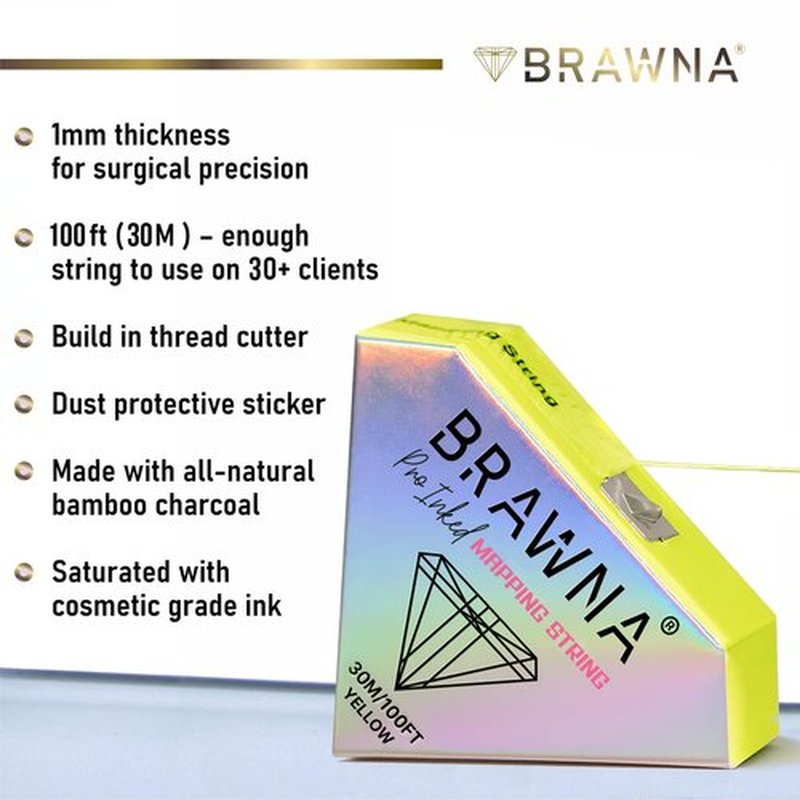 BRAWNA 2 Pack [ 30 Meters Each ] Pro Inked PMU Mapping String for Brow and Lip Measuring - Color - Yellow White