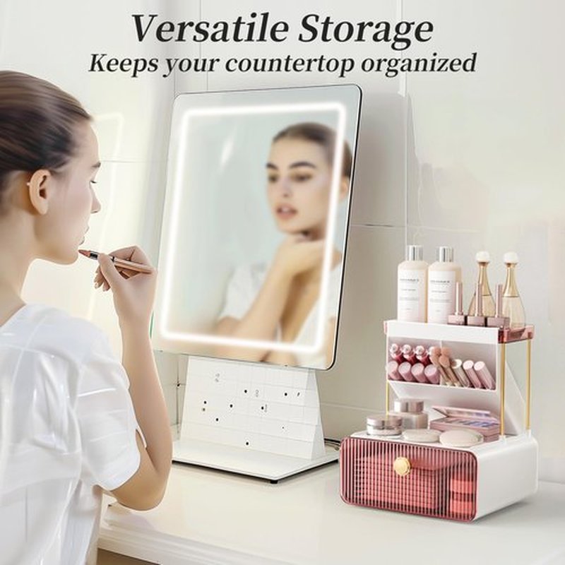 GPREESUS 2-Tier Makeup Organizers Countertop,Versatile Bathroom Counter Organizer,Cosmetic Make Up Organizers for Vanity,Cute Skincare Organizer (Blush)