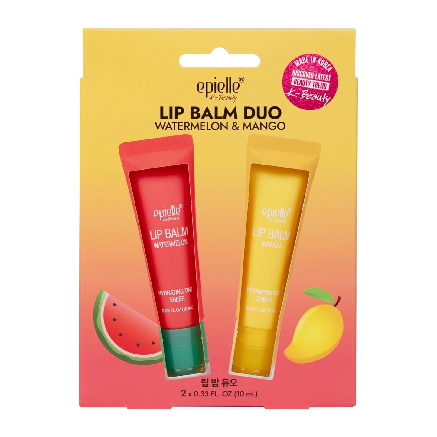Epielle Lip Balm Duo Watermelon & Mango, Hydrating Tint Sheer, Shea butter & Fruit Extract, Kbeauty, Stocking Stuffers