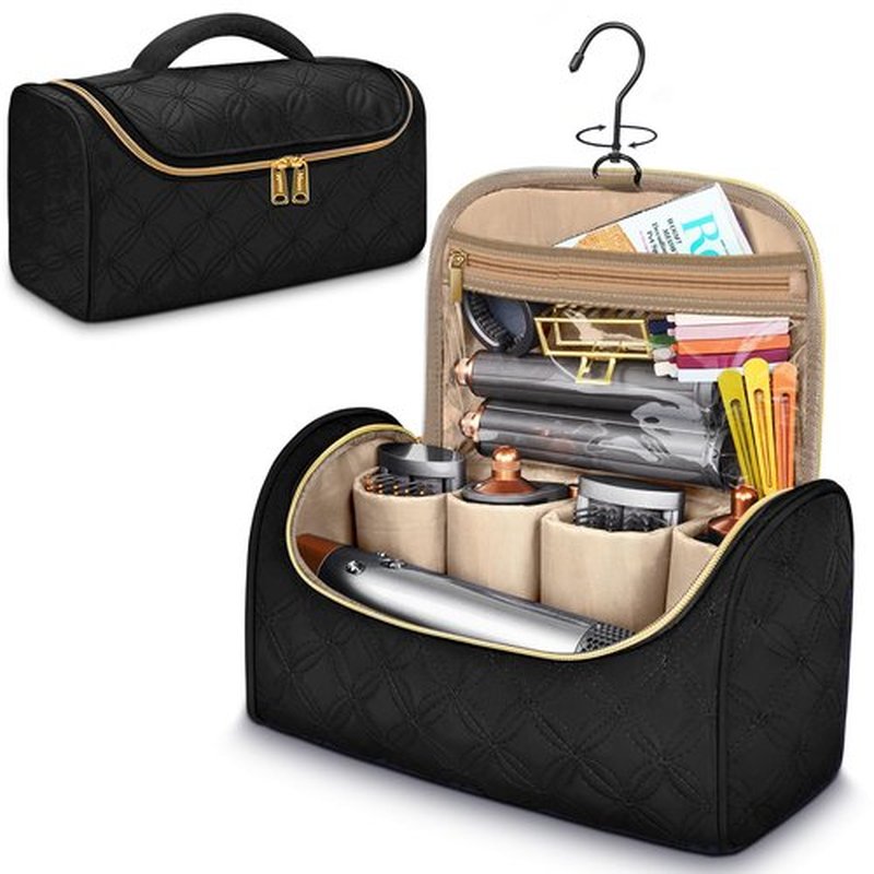 Mancro Travel Storage Case Organizer fit for Dyson Airwrap, Hair Dryer, 4 Curling Barrels, 2 Smoothing Brushes, Volumizing Brush, Lightweight Travel Carrying Case for Hair Curler Accessories, Black