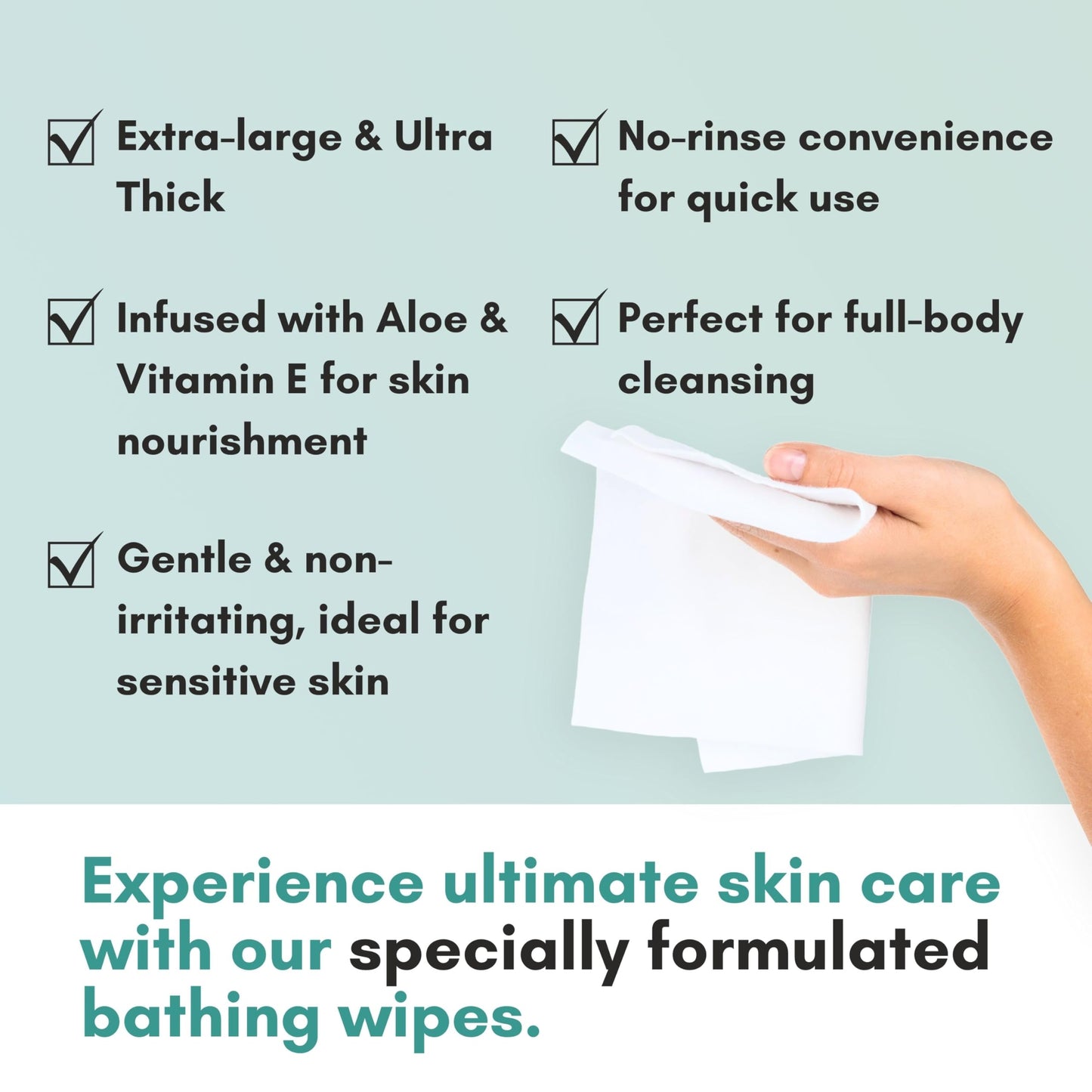 Nurture XL Ultra Thick Body Wipes for Adults with Aloe No Rinse Cleansing