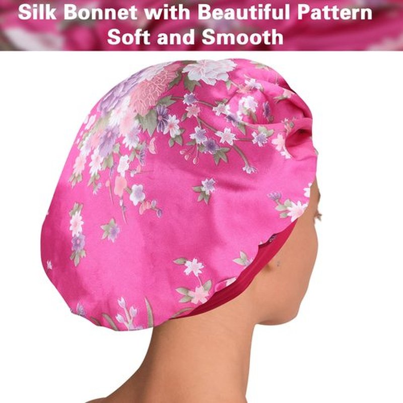 Satin Bonnet Hair Bonnet for Sleeping- 4 Pack Large Silk Bonnets for Black Women with Elastic Soft Band for Hair Care