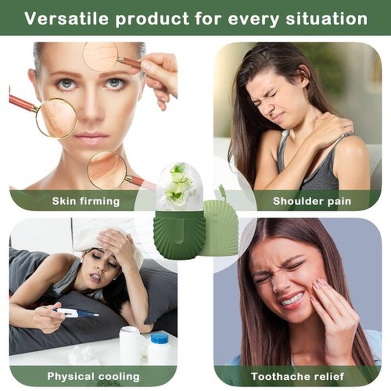 KOGITI Ice Mold for Face, Ice Roller for Face & Eye, Beauty Facial Ice Rollers Ice Holder Mold Face Puffiness Relief Massage Skin Care Tools, Ice Facial Cube (Shell-Green)