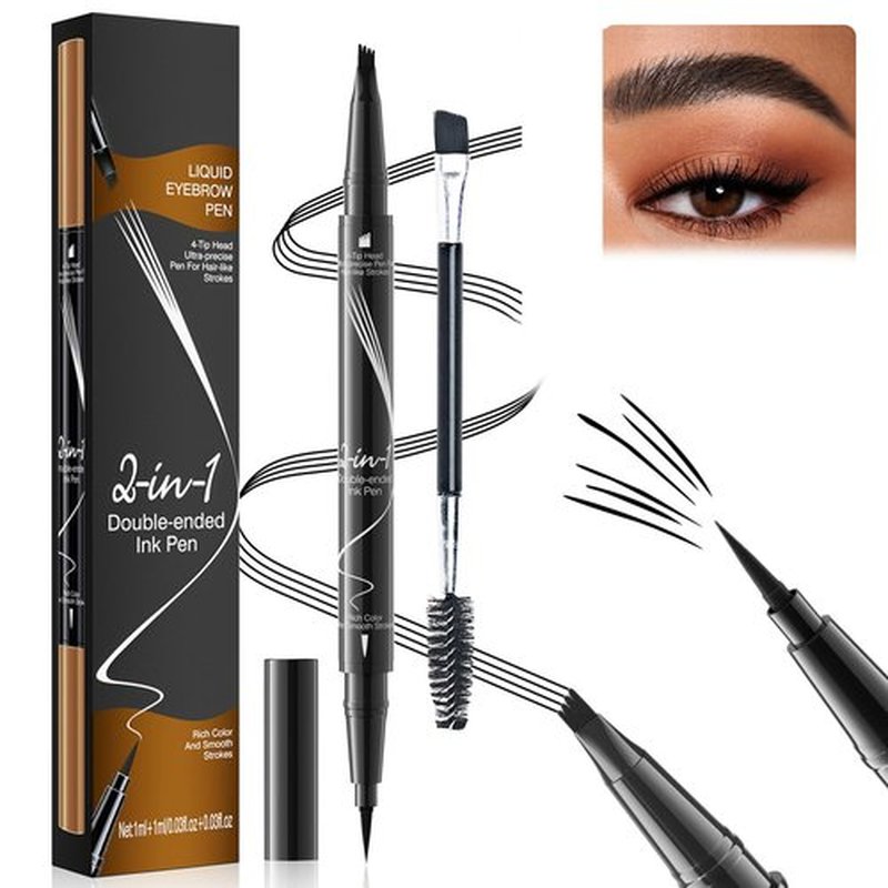 Lilyrhyme Dual Eyebrow Pen, Lilyrhyme Forked Dual-Ended Liquid Eyebrow Pencil, Lilyrhyme Precise Liquid Brow 2-In 1 Pen, Forked Dual Ended Microblading Eyebrow Pencil Waterproof (Black)