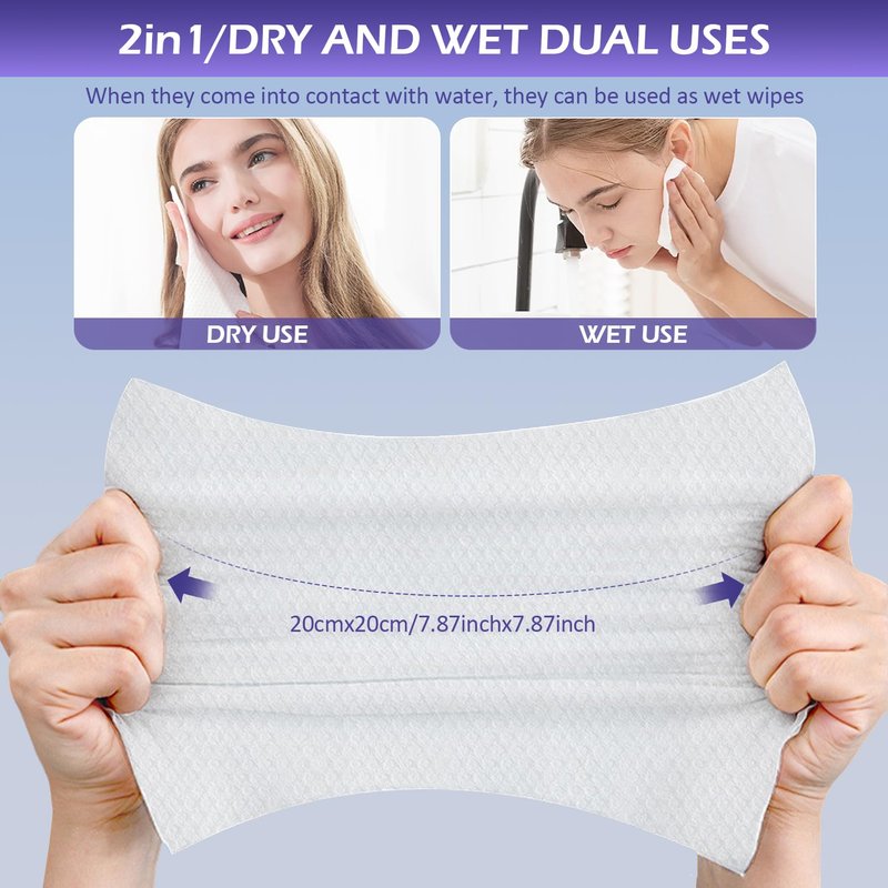 Disposable Face Towels - 200 Count Soft Cotton Dry Wipes | Ideal for Cleansing, Skincare & Makeup Removal