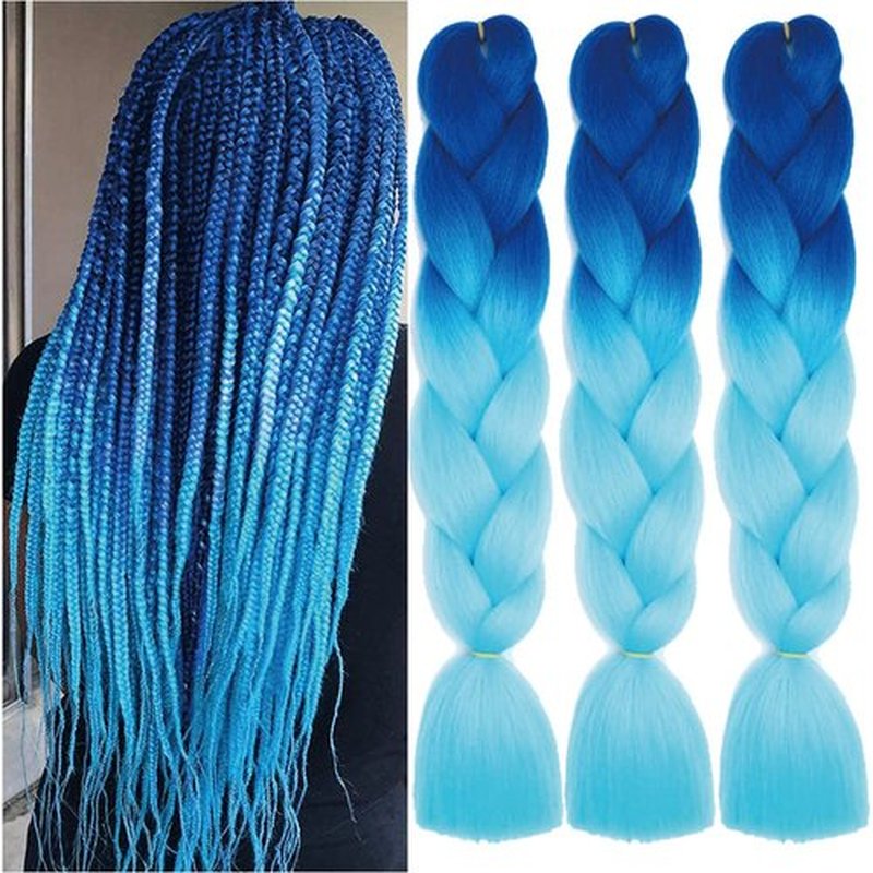 Xiaofeng Braiding Hair Extensions for Women 3 Packs 100g/Pack 24Inch High Temperature Ombre Jumbo Synthetic Braiding Hair for Twist Crochet Braids (24 Inch (Pack of 3), blue-sky blue)
