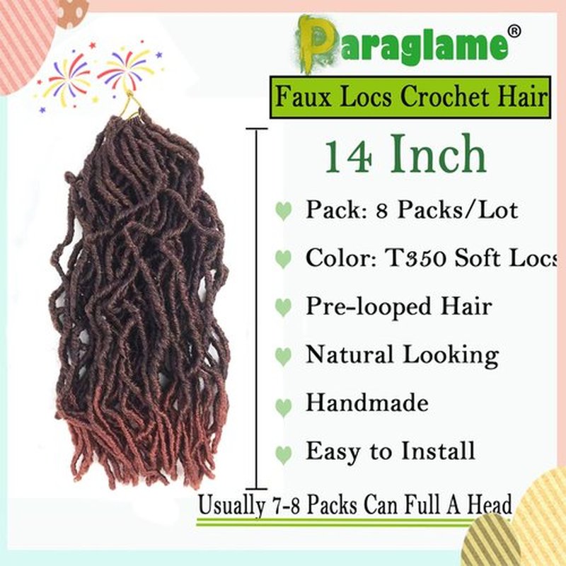 Paraglame 14 Inch Soft Locs Crochet Hair for Black Women, 8 Packs Faux Locs Crochet Braids, Pre Looped Goddess Soft Locs Crochet Braids Hair Extension for Butterfly Locs Crochet Hair (8Packs, T350)