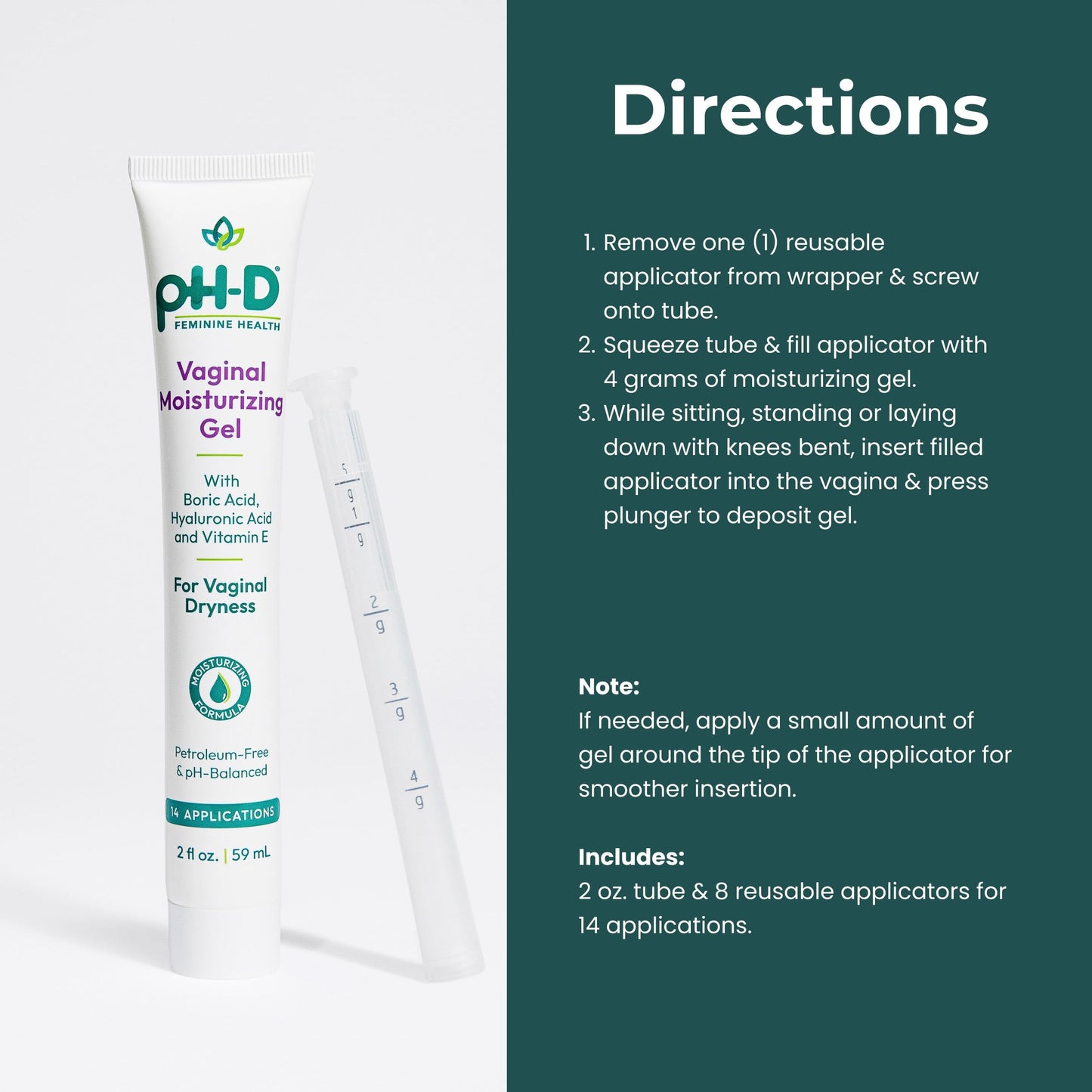 pH-D Feminine Health Support Boric Acid Moisturizing Vaginal Gel with Hyaluronic Acid, Vitamin E for Vaginal Dryness, Woman Owned, Paraben-Free, pH-Balanced, Vegan, 14 Applications, Made in the USA