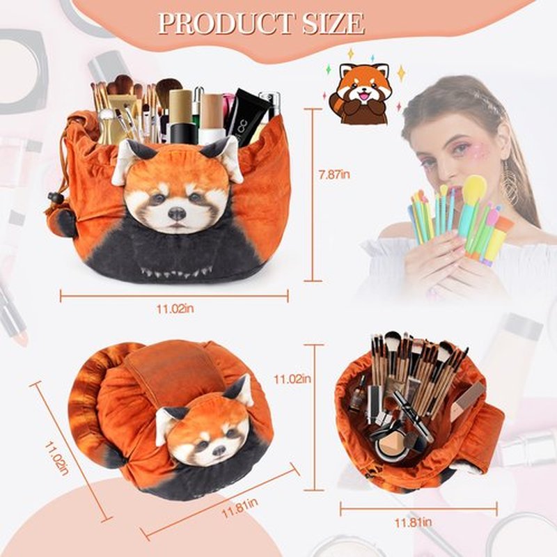 Openhahaha Drawstring Makeup Bag, Red Panda Makeup Bag, Travel Makeup Organizer, Cosmetic Pouch Bag, Red Panda Gift for Women, Lay Flat Makeup Bag Gifts for Red Panda Lovers (Red Panda)