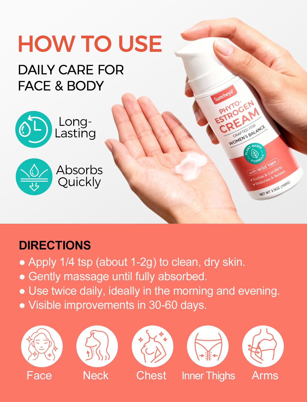 Sumrheya Natural Estrogen Cream for Women - Soothing Phytoestrogen Moisturizer with Wild Yam - Balancing Skin Cream for Menopause Support - Moisturizes, Firms & Revitalizes Dry, Sensitive Skin