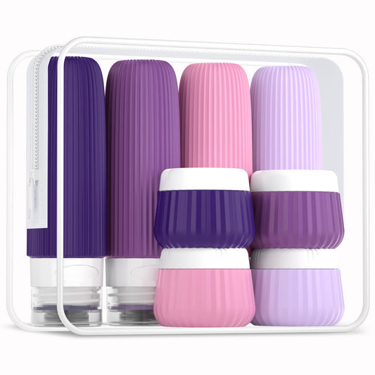Mrsdry Travel Bottles for Toiletries 8 Pack, Tsa Approved Travel Size Toiletries 3 oz, Travel Containers for Toiletries, with Clear Bag, Leak Proof Silicone Squeezable Travel Essentials Creams Jars