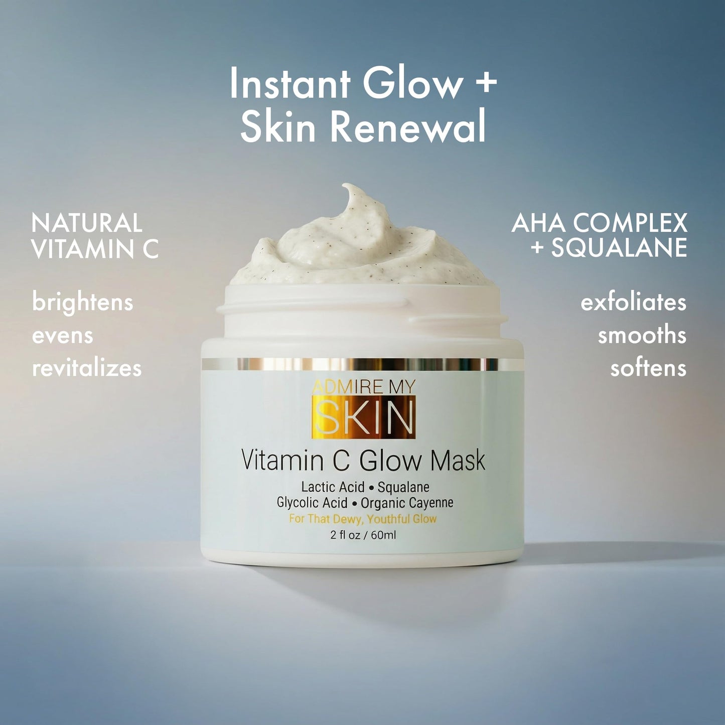Vitamin C Mask for Face – Brightening Face Masks Skin Care Contains Glycolic Acid and Lactic Acid + Squalane Oil – Hydrating Beauty Face Mask for Glowing Youthful Skin and Smooth Even Skin Tone 2oz