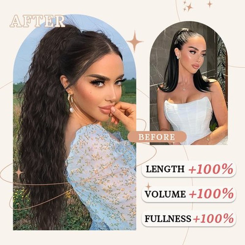 ORSUNCER Ponytail Extension Claw 30" Brown with Blonde Highlights Curly Clip in Pony Tail Fluffy Natural Looking Synthetic Hairpiece