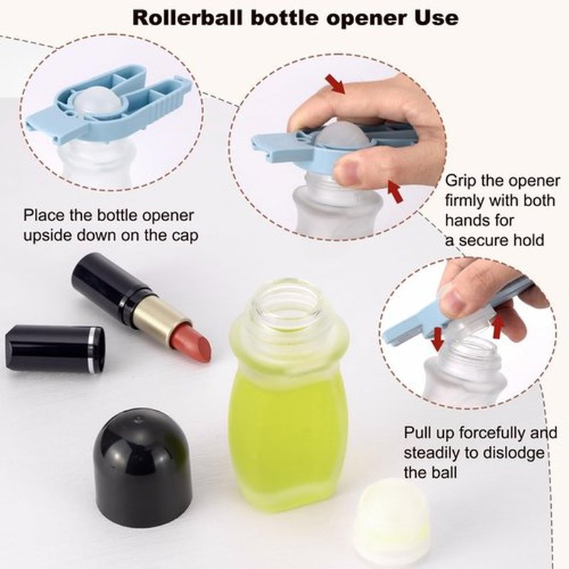 Kesell 2pack 50 ml/1.7oz Refillable Roll On Bottles with Plastic Roller Ball Frosted Clear Glass Rollerball Deodorant Container Set with Opener Essential Oil Perfume Glass Roller Bottles (Black Caps)