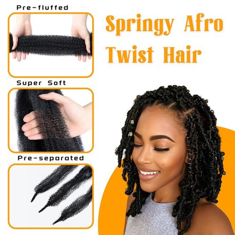 Marley Twist Braiding Hair 12 Inch 3 Packs Black Afro Twist Hair Pre Separated Afro Spring Twist Hair Pre Stretched Afro Kinky Twist Hair for Soft Locs Synthetic Marley Hair Extensions (12Inch,1B)