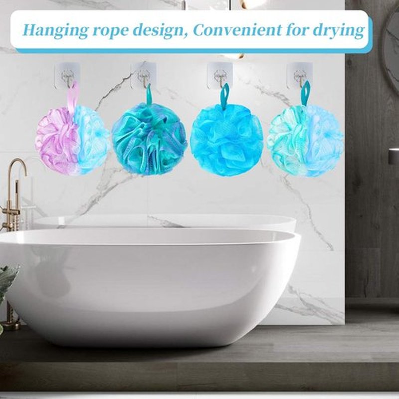 BCKENEY Bath Loofah Shower Sponge Body Back Scrubber Soft Mesh Shower Puffs Exfoliating Loofa for Women & Men Bath Accessories Cleaning Tool (4Pcs 75G, Extra Large)