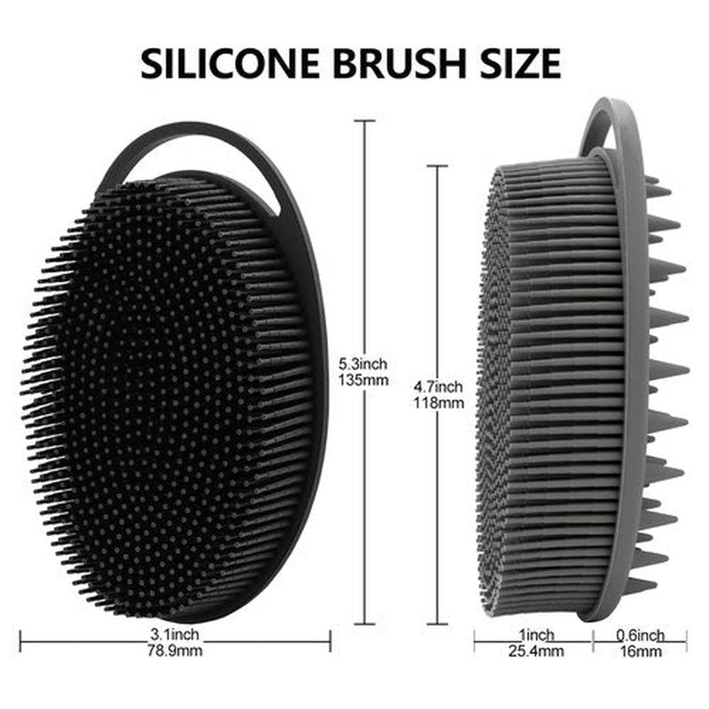 2 Pack Silicone Body Scrubber, Silicone Loofah Double-Sided Body Brush,Silicone Shower Scrubber and Scalp Massager Shampoo Brush for Sensitive Kids Women Men All Kinds of Skin (Black & Gray)