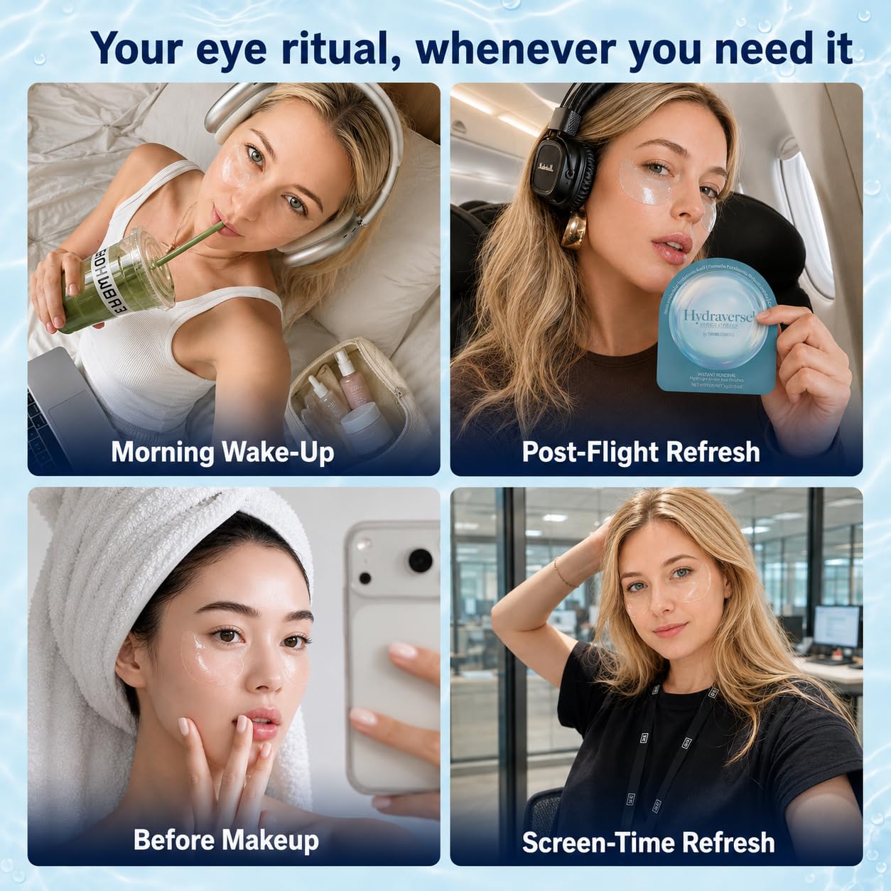 Tintark Hydraverse Surface Phase Hydrogel Under Eye Patches, 28 Pairs Individually Wrapped Multi-HA Tremella Caffeine Eye Masks for Dry Under Eyes, Puffy Eyes & Makeup Prep
