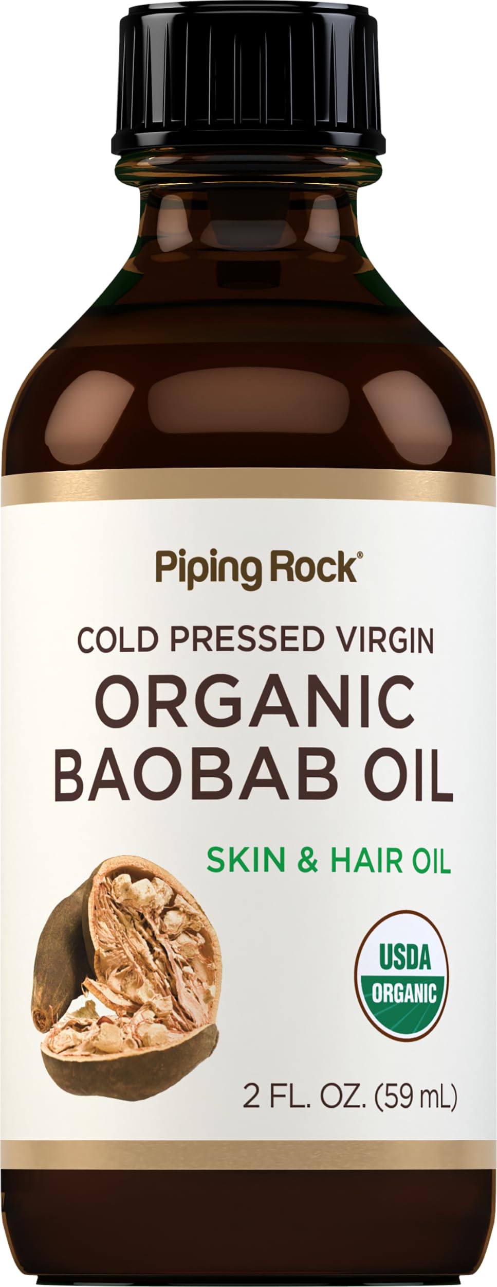 Piping Rock Baobab Oil Organic | 2 fl oz | For Hair, Skin, and Face | Cold Pressed Virgin