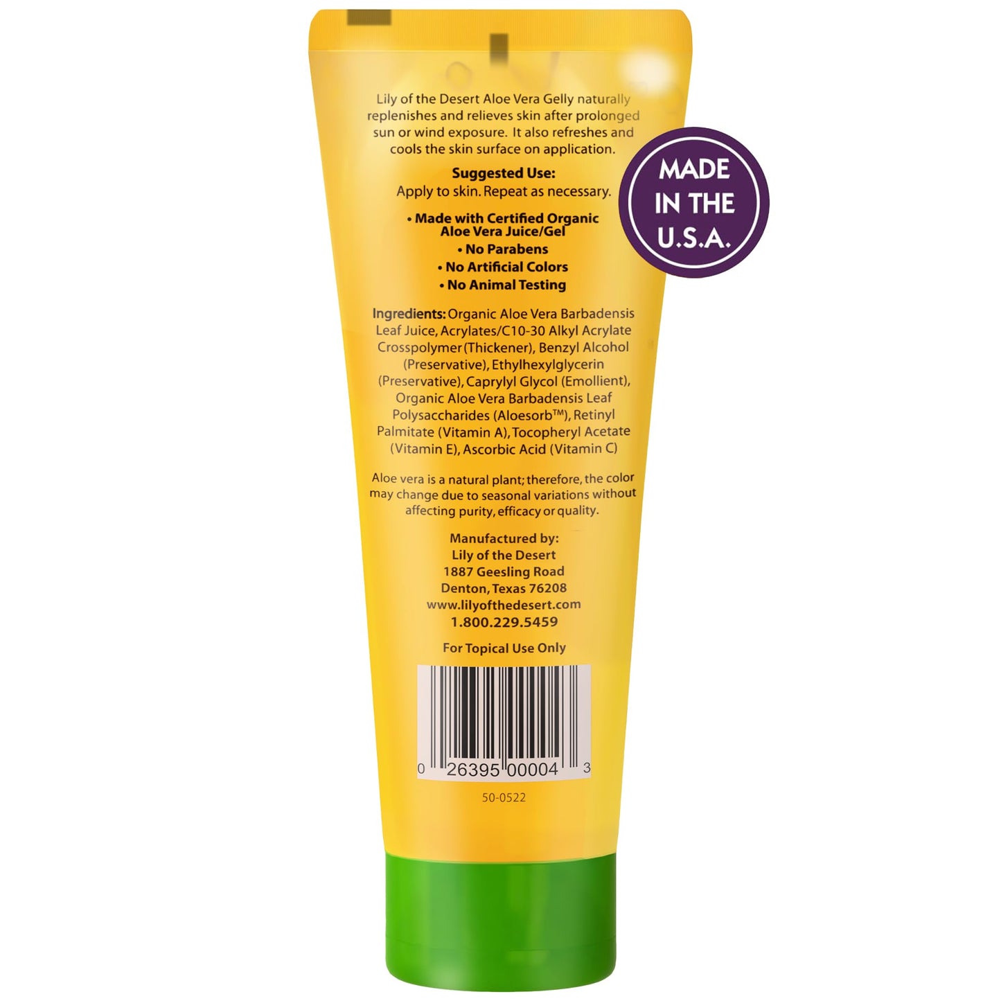 Lily Of The Desert Gelly Moisturizer - 99% Organic Aloe Vera Gel for Skin, After Sun Care with Aloe, Vitamin E Oil, and Vitamin C for Sunburn Relief, 4 Fl Oz