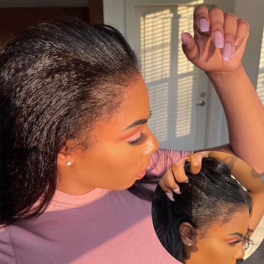 Glueless Human Hair Wig - Pre Plucked 200 Density Lace Front for Black Women | 10-Inch Natural Black with Baby Hair