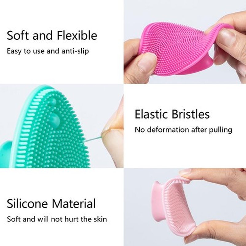 4 Pcs Silicone Face Scrubber, Beomeen Facial Cleansing Brush Soft Silicone Facial Exfoliation and Massage Brush Blackhead Scrubber for Men and Women (Green+ Blue+ Rose+ Pink)