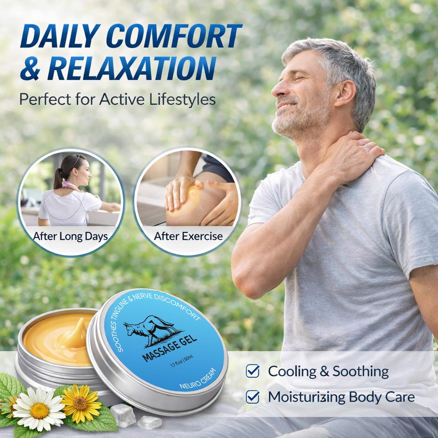 Nerve Relief Cream, Neuro Magnesium Support Balm for Nerve & Joint Support, Cooling Herbal Balm with Magnesium, Arnica, Menthol & Chamomile, Soothing Muscle & Joint Massage Cream (1 pc)