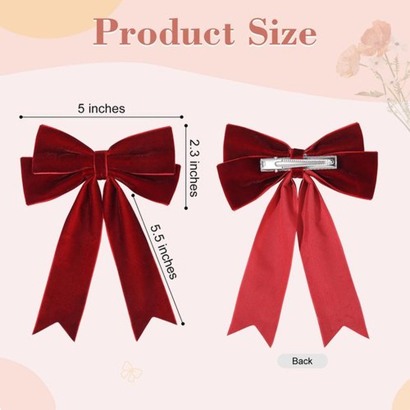 2PCS Velvet Bows Hair Clip Ribbon Green Red Accessories Ponytail Holder Hair Bow for Women Girls Toddlers Teens Kids